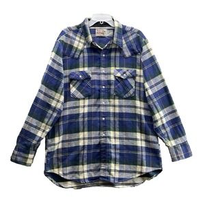VTG Saddle King Western Flannel Shirt Mens 2XL Pearl Snap Outdoor Camping Cowboy